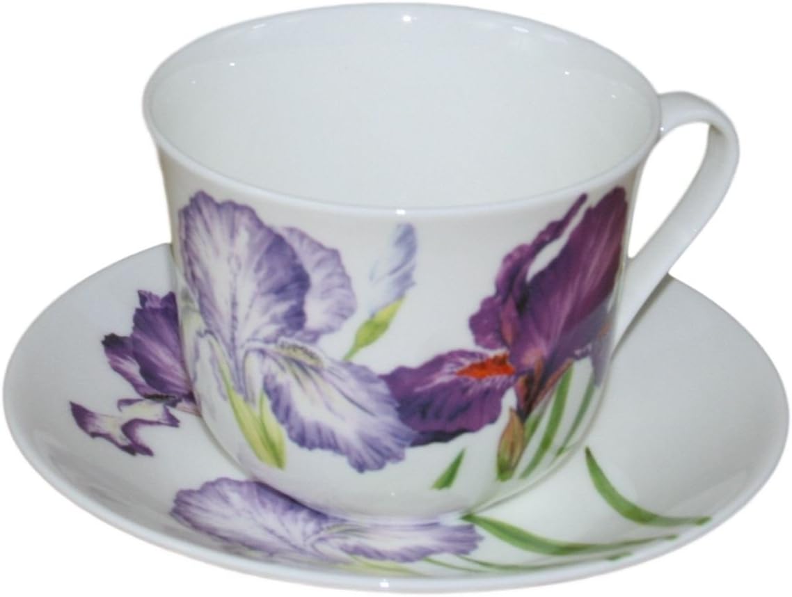 Roy Kirkham Taza de desayuno y platillo jumbo en diseño de iris