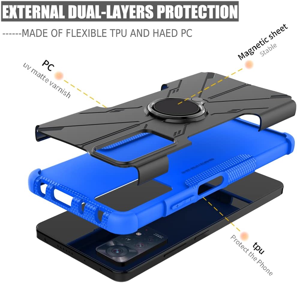 Funda compatible con Redmi Note 11 Pro (4G5G)Redmi Note 11E Pro con protector de pantalla de vidrio templado, soporte magnético con soporte para