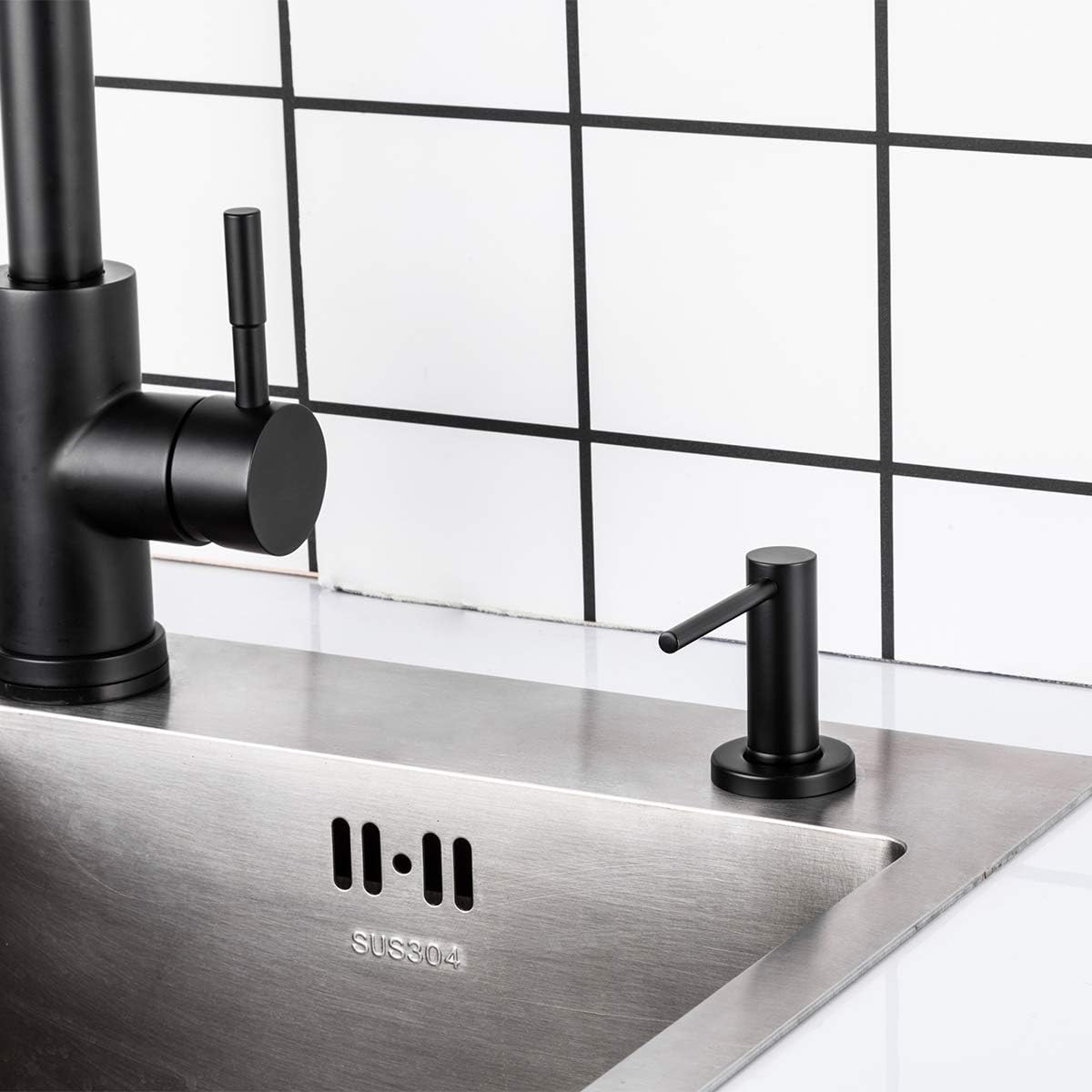 Gappo Dispensador de jabón para fregadero de cocina, bomba de encimera de acero inoxidable dispensador de jabón integrado con tubo de extensión de