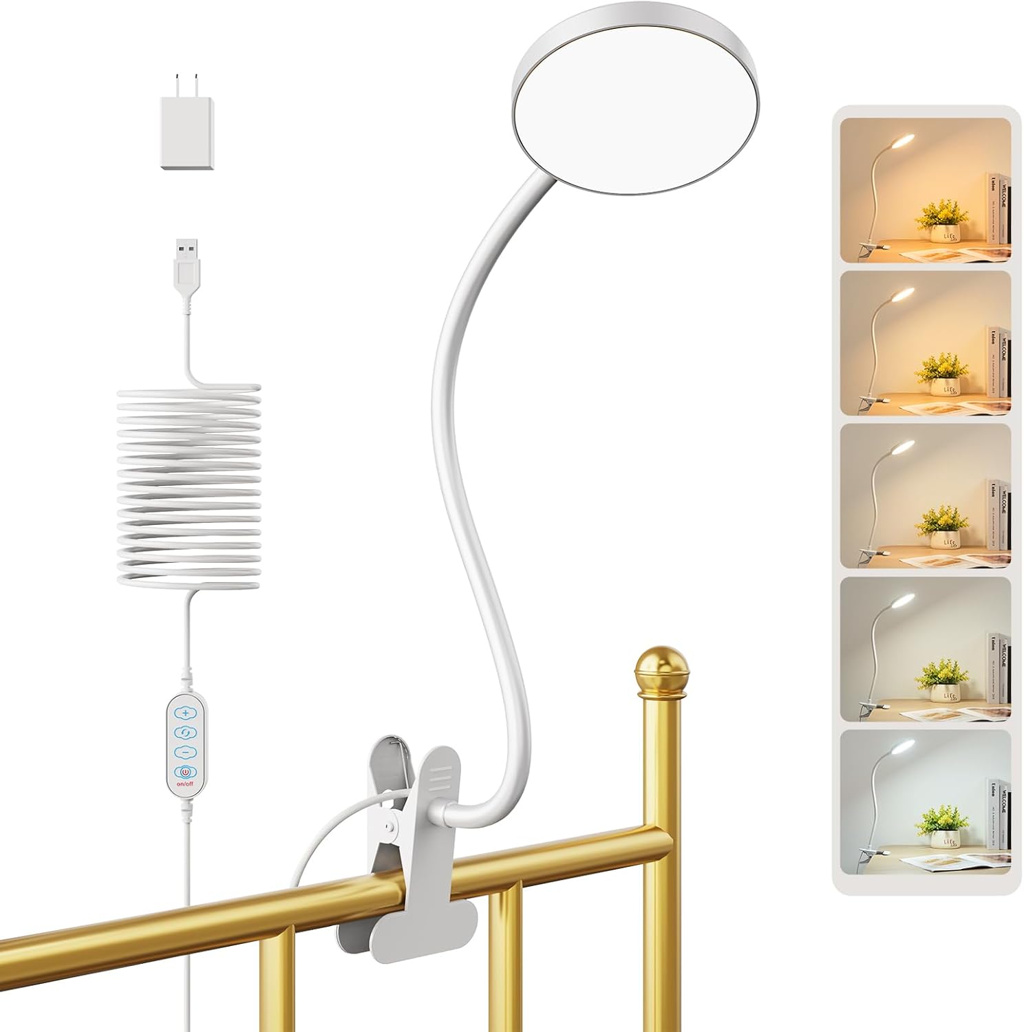 KAiSnova 10W 66 LED Clip en luz 5 colores y 10 niveles de brillo Clip de la lámpara de la lámpara en la lámpara de escritorio 2 temporizadores