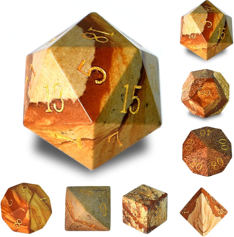 Juego de dados DND con piedras preciosas de imagen, 7 piezas de dados de gemas reales para Calabozos y Dragones, juego de dados poliédricos con
