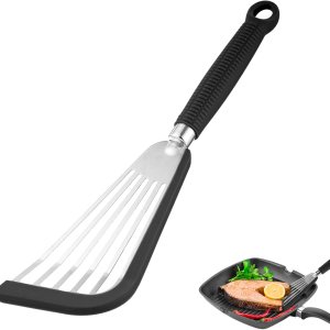 Espátula de pescado de acero inoxidable con borde de silicona, espátula de pescado de 13 pulgadas para utensilios de cocina antiadherentes, espátula Espátula de pescado de acero inoxidable con borde de silicona, espátula de pescado de 13 pulgadas para utensilios de cocina antiadherentes, espátula