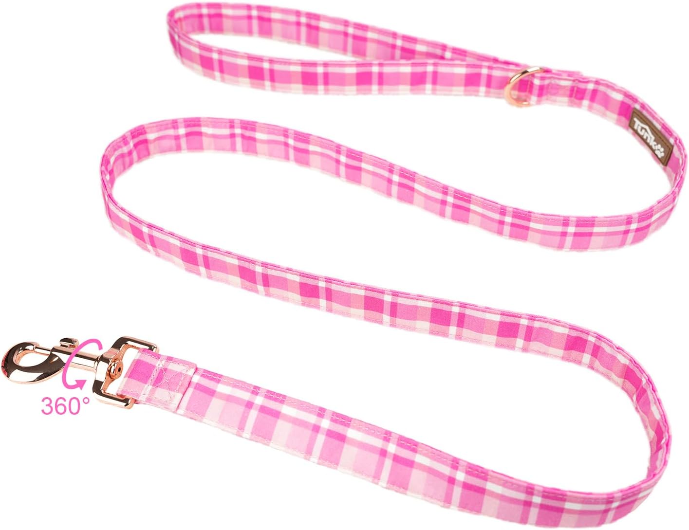Correa de perro a cuadros rosa con hebilla de metal, calidad inigualable en tamaños pequeños, medianos y grandes para caminar diariamente con