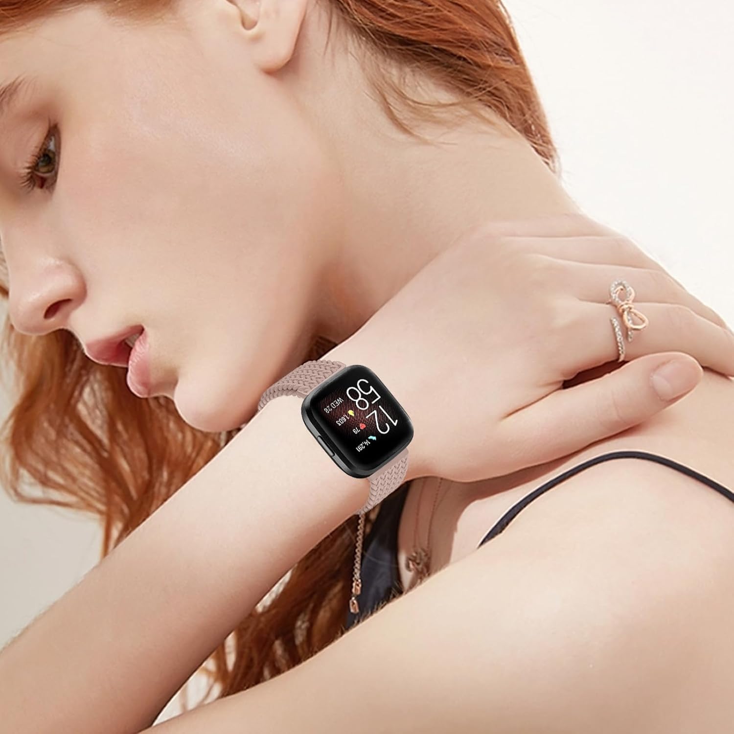 Paquete de 2 bandas elásticas compatibles con Fitbit Versa 2VersaVersa LiteVersa SE, correas deportivas de repuesto trenzadas suaves y ajustables,