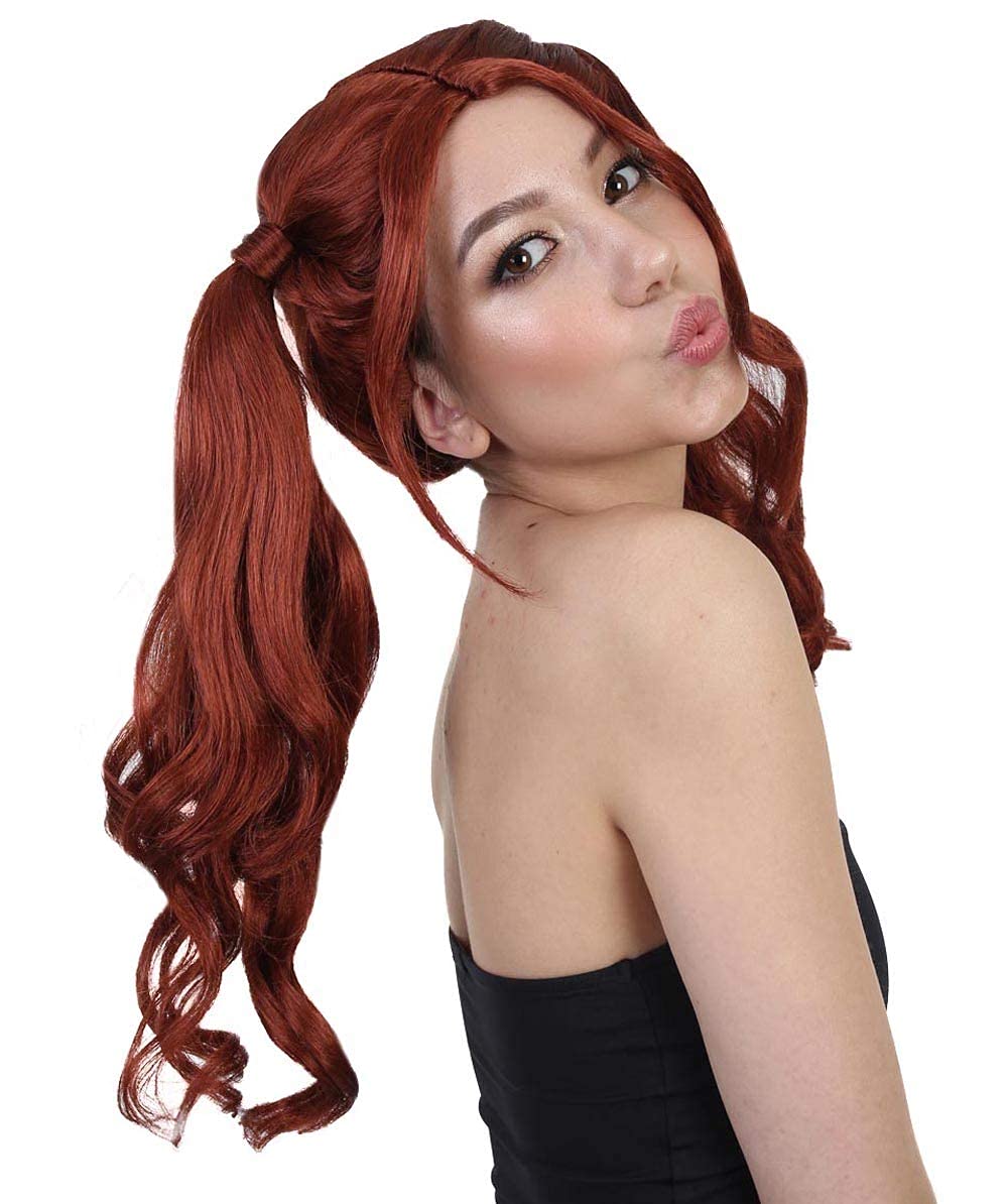 HalloweenPartyOnline Dolly – Peluca de cola de caballo (adulto, castaño rojizo oscuro)