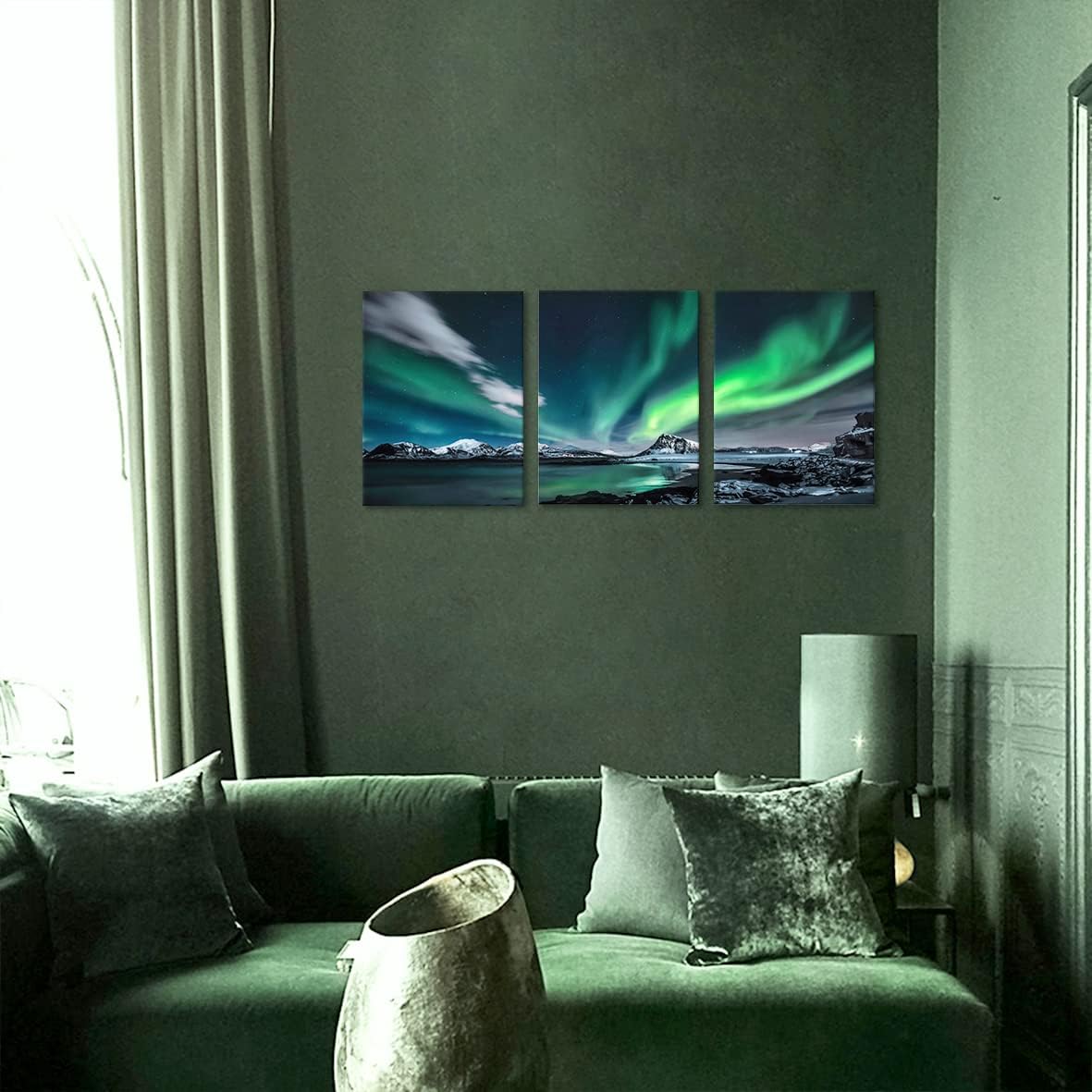 Yang Hong Yu Arte de pared de auroras boreales para sala de estar, paisaje nocturno de aurora, impresiones sobre lienzo para decoración de paredes