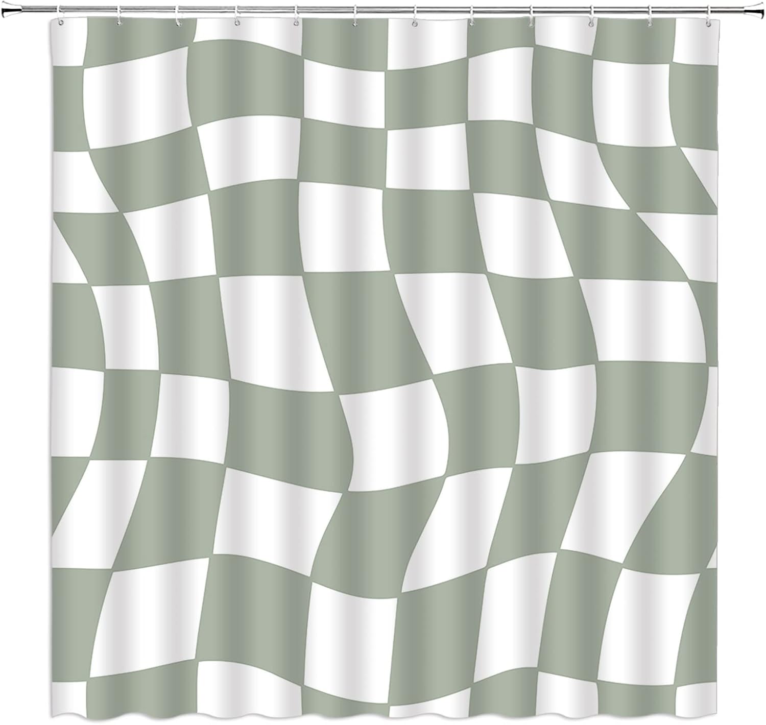 Cortina de ducha a cuadros verde salvia, retro, vintage, de los años 60 y 70, diseño de tablero de ajedrez, moderno, abstracto, estético, hippie,