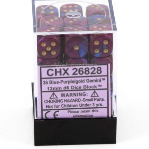Chessex Gemini – Dados de 6 caras, color azul y morado con pipas doradas, tamaño 0.472 in, bloque de dados de 36 Chessex Gemini – Dados de 6 caras, color azul y morado con pipas doradas, tamaño 0.472 in, bloque de dados de 36