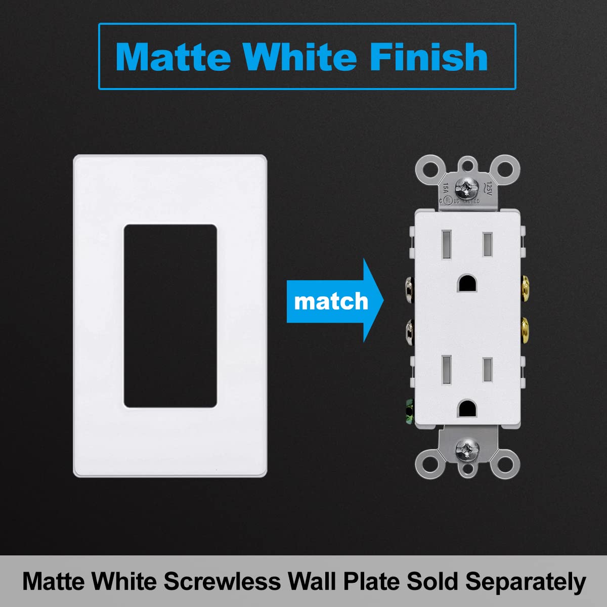 CML – 20 tomacorrientes de pared color blanco mate de 15 amperios, seguros para niños, resistentes a manipulaciones, enchufes eléctricos estándar,