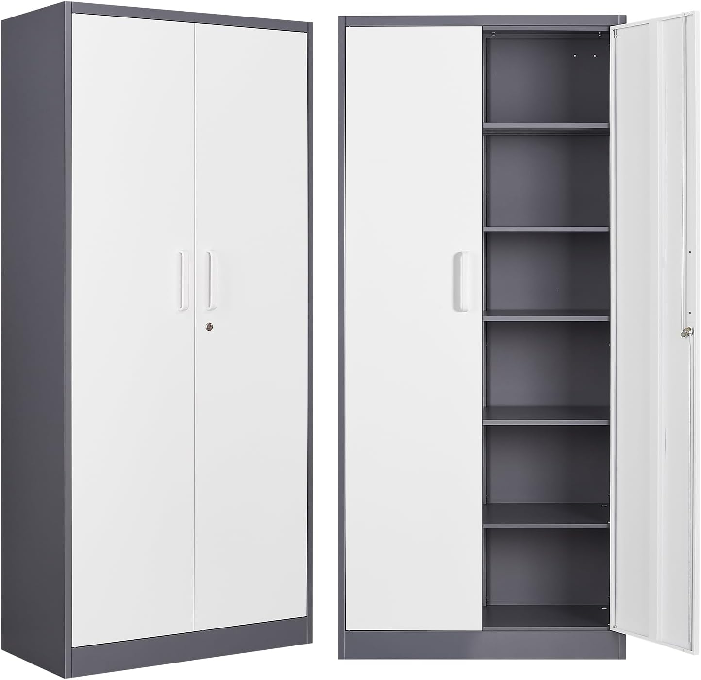 Armarios de almacenamiento de metal con cerradura, gabinete de almacenamiento de garaje de 71 pulgadas con 2 puertas y 4 estantes ajustables,