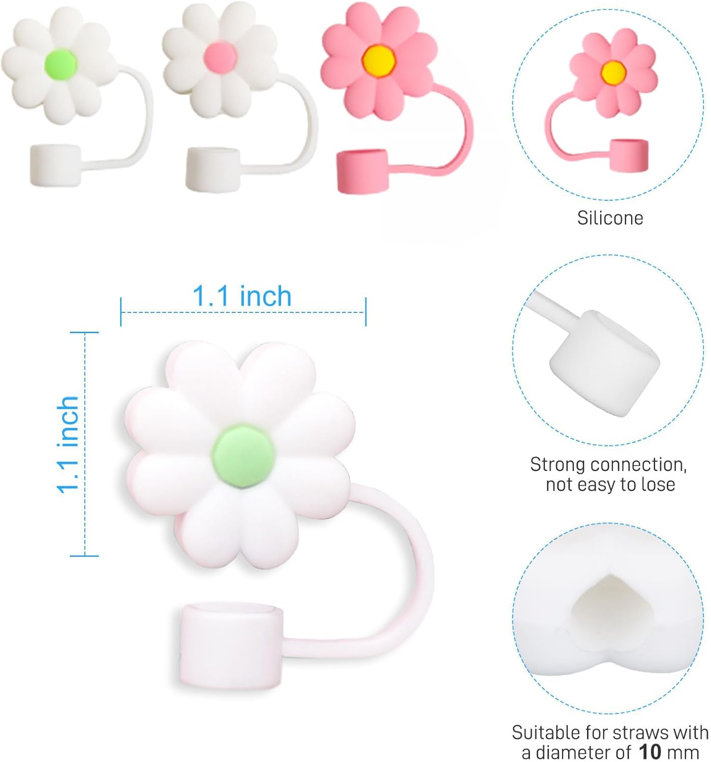 Mikinya Stanley – Funda de paja de flores para vaso Stanley de 30 y 40 onzas, 0.4 pulgadas de diámetro, bonita tapa de popote de silicona para