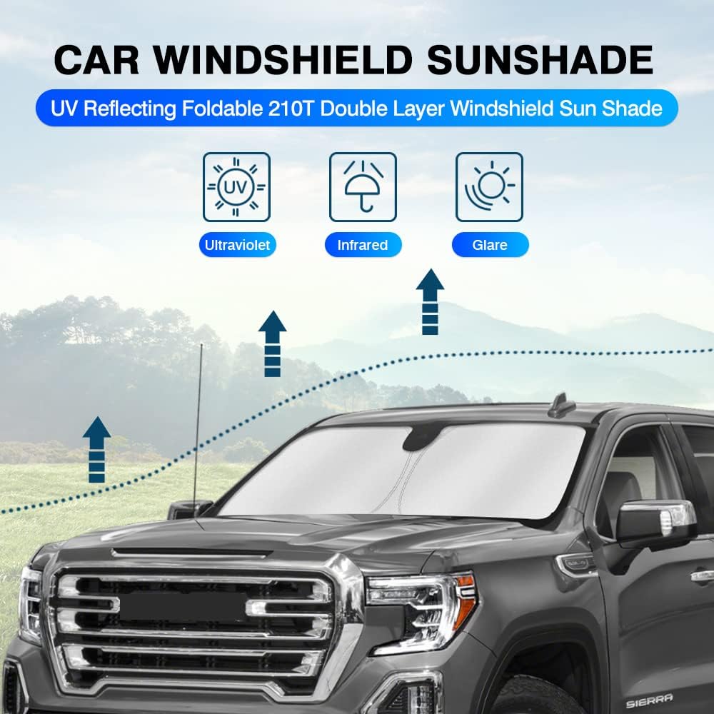 KUST Parasol para parabrisas para GMC Sierra 1500 2500 3500 2019-2024, accesorios para ventana, protector de visera solar, plegable, bloquea los