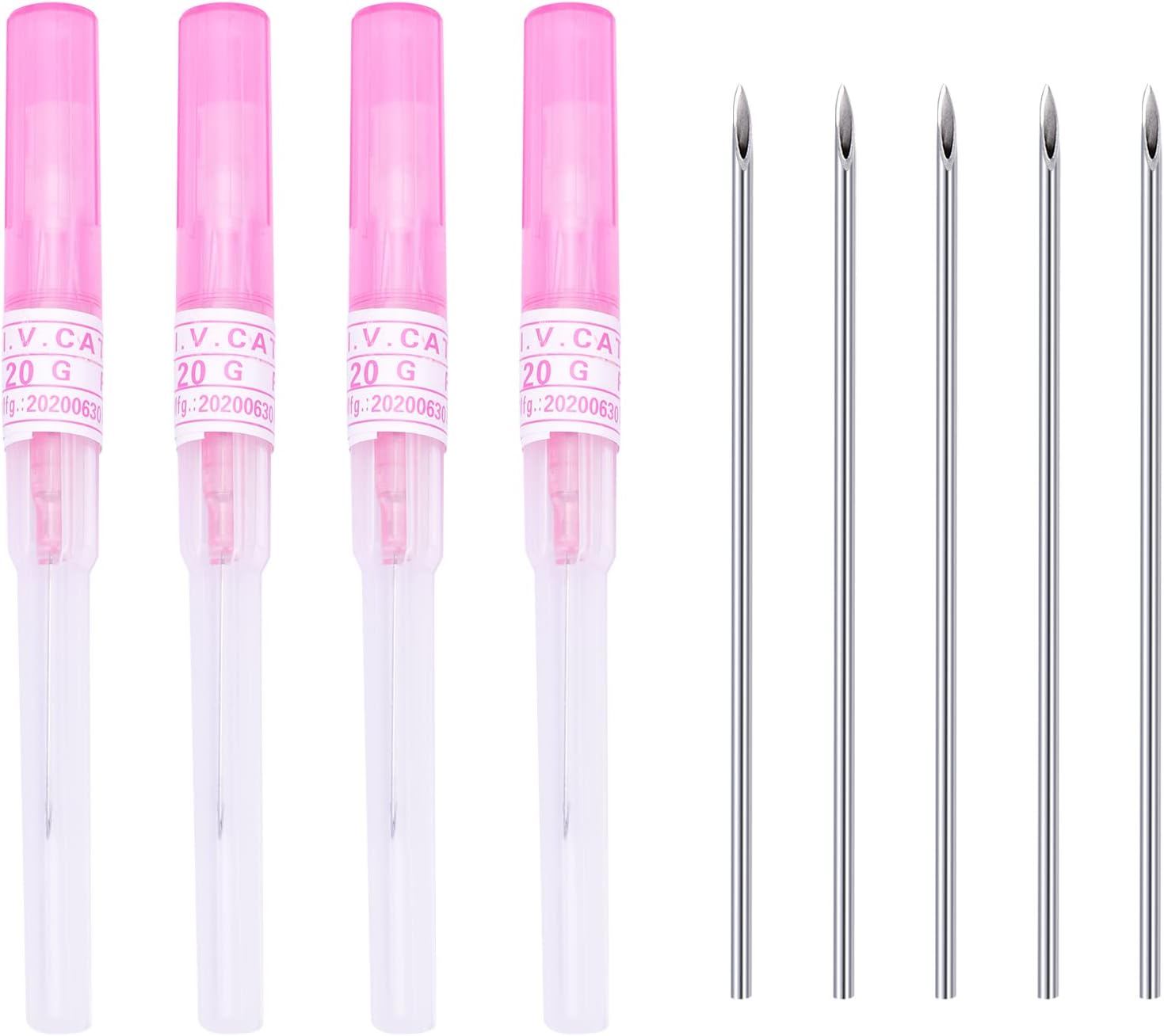 JIESIBAO Agujas de perforación corporal, catéter, agujas de perforación cannuales, 12G, 14G, 16G, 18G, 20G, acero inoxidable, estéril, desechable,