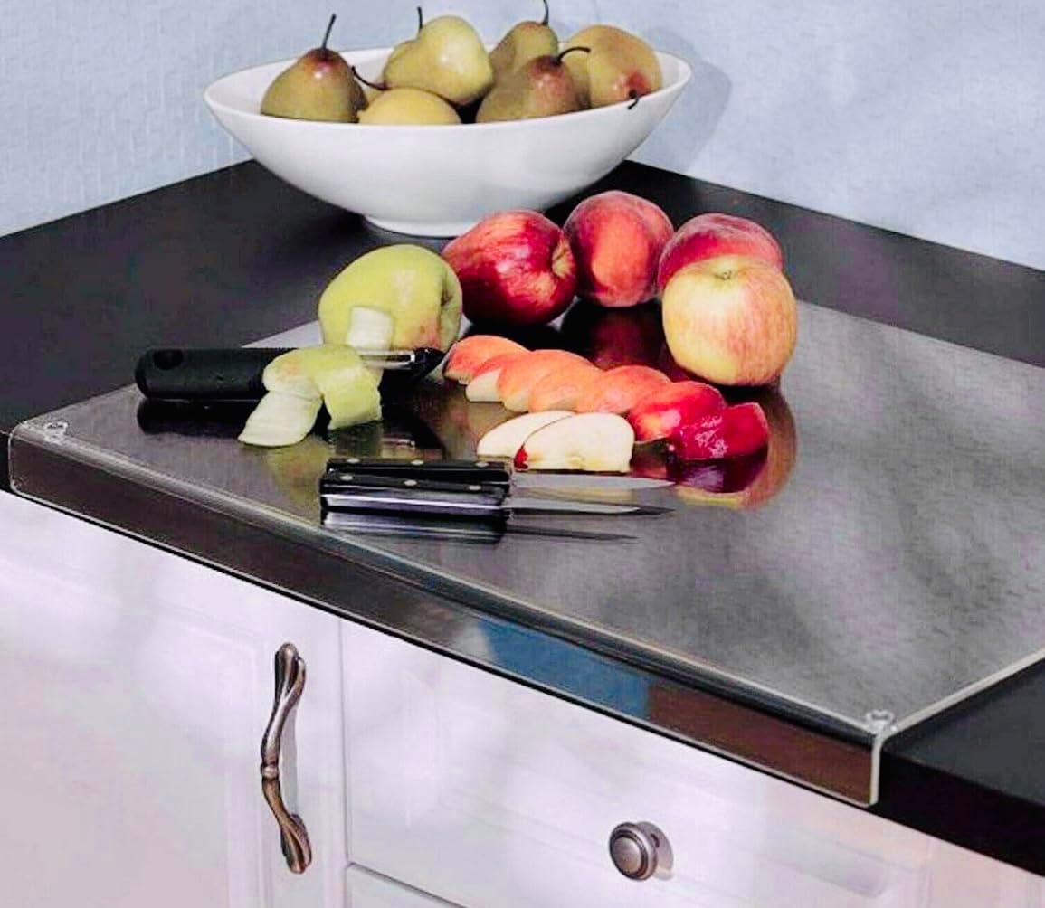 Tabla de cortar grande de acrílico transparente con borde de 18 x 24 pulgadas, diseño antideslizante para cortar verduras, frutas o panadería en el