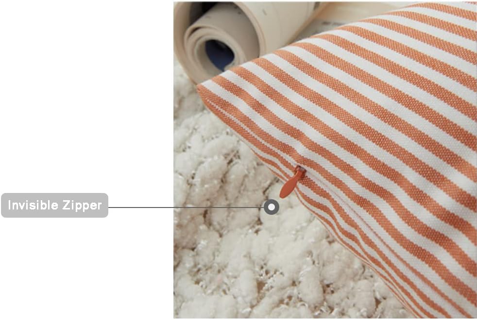Fundas de almohada de otoño de 22 x 22 pulgadas, fundas de almohada naranja con cuadros de búfalo, naranja sólido, diseño a rayas y cuadros a