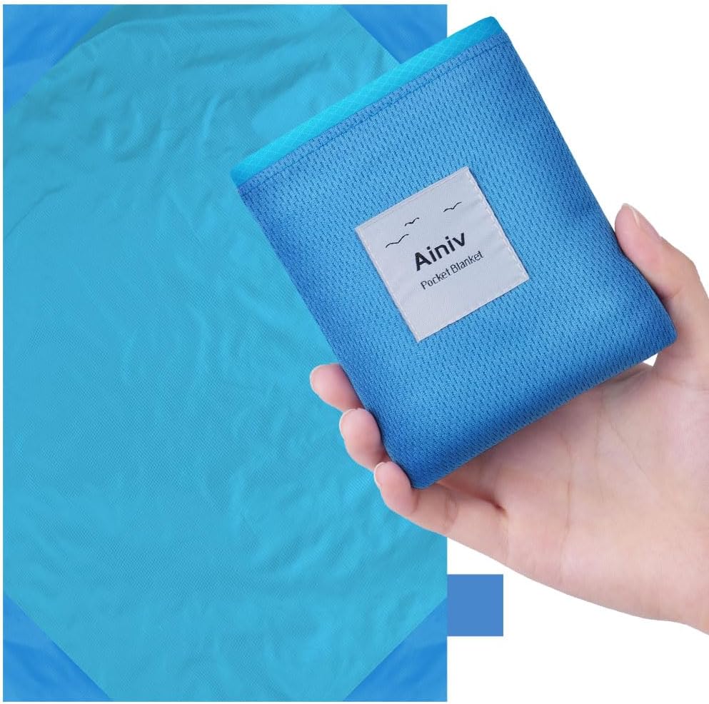 Manta de pícnic, mini tapete de playa con bolsillo de 43.3 x 55.1 pulgadas (2-3 personas) plegable, ligera, impermeable, sin arena, plegable para