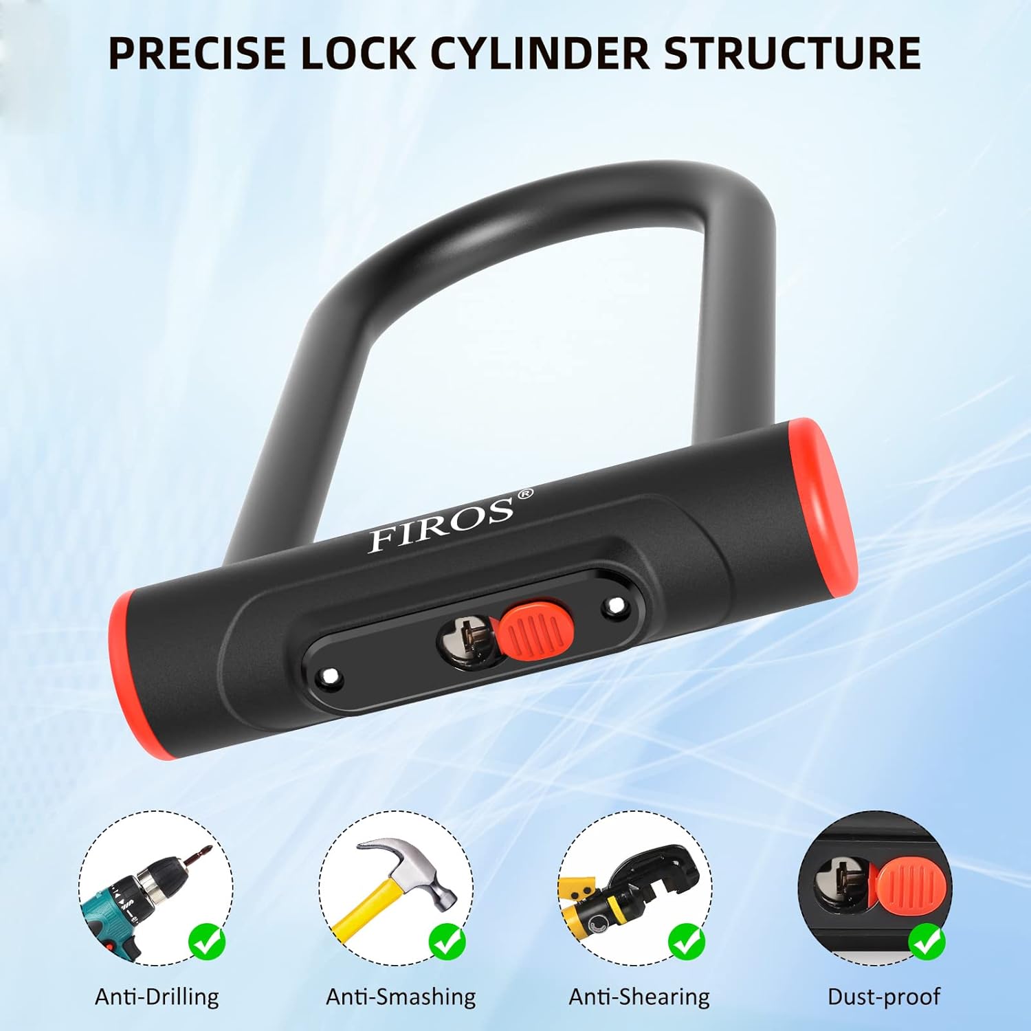 FIROS Candado en U para bicicleta con cable resistente, candado de bicicleta de 0.63 pulgadas con cable de seguridad y soporte de montaje resistente