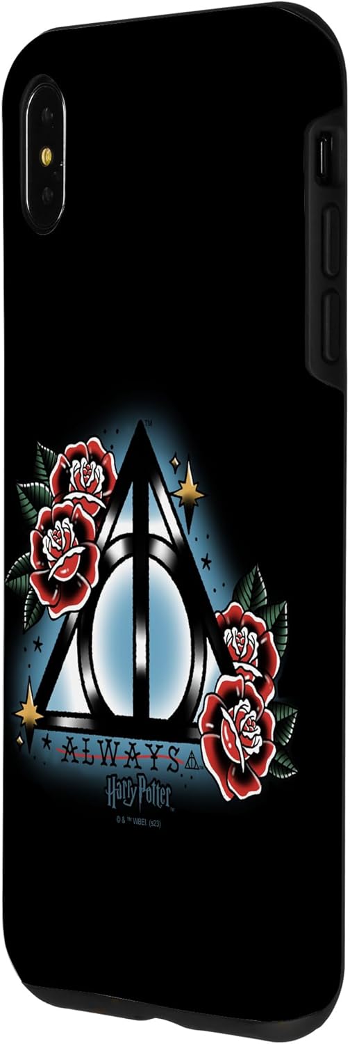 iPhone XS Max Harry Potter Always Deathly Hallows Symbol Floral Retrato Estuche