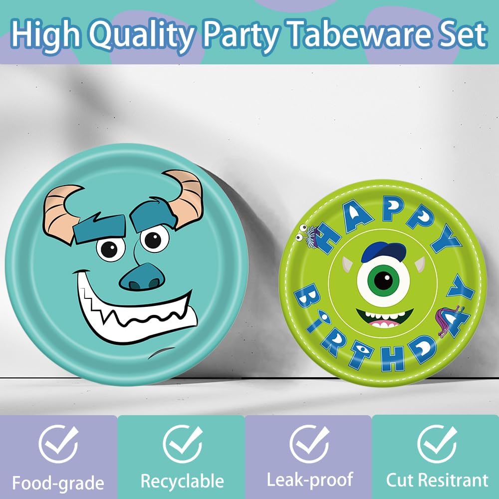 Juego de 80 piezas de platos de papel para fiesta de cumpleaños de monstruo, servilletas, tazas, tenedores, niños, monstruos, fiesta de cumpleaños,