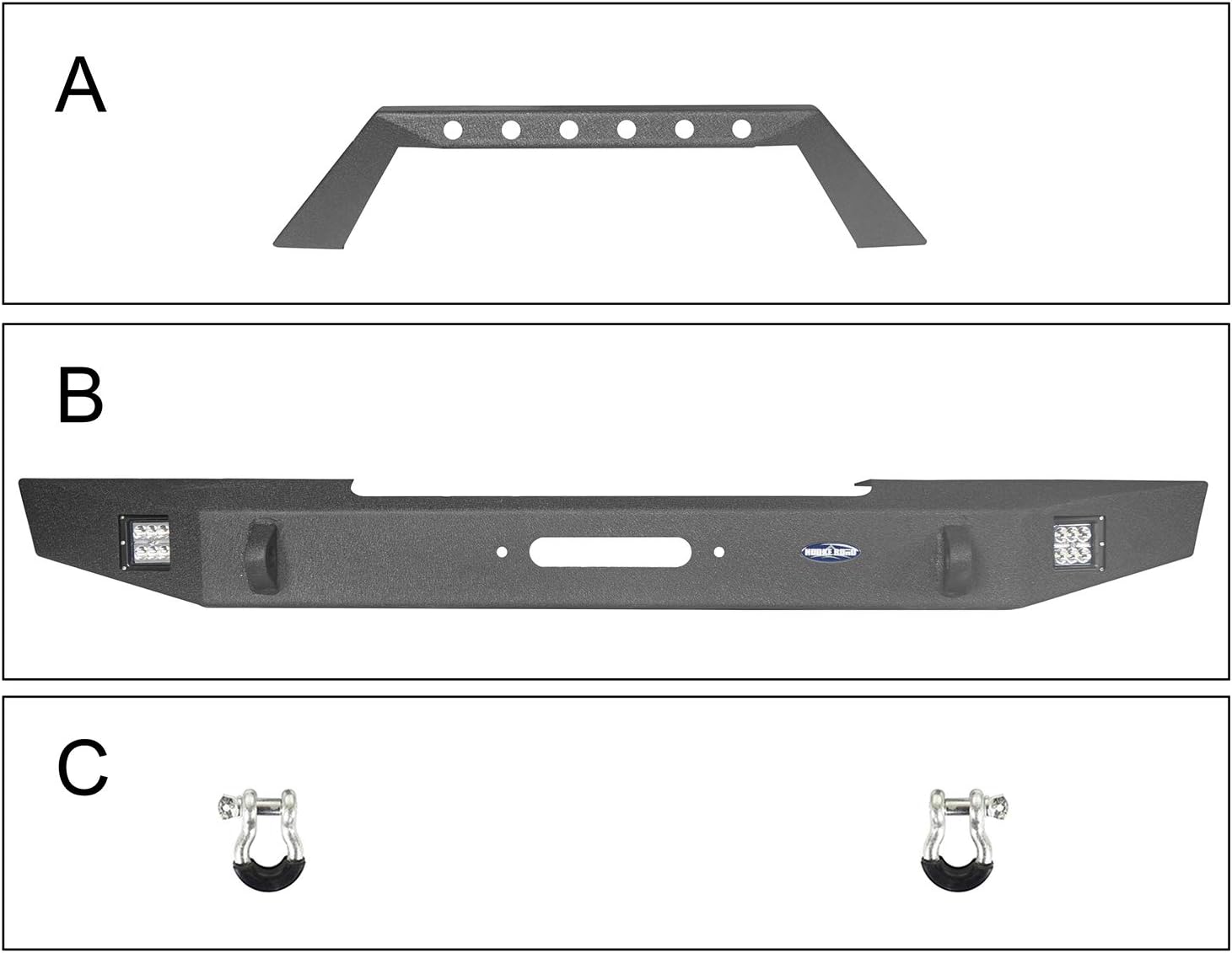 Hooke Road Parachoques delantero de acero para Jeep XJ con placa de cabrestante compatible con Jeep Cherokee XJ 1984-2001