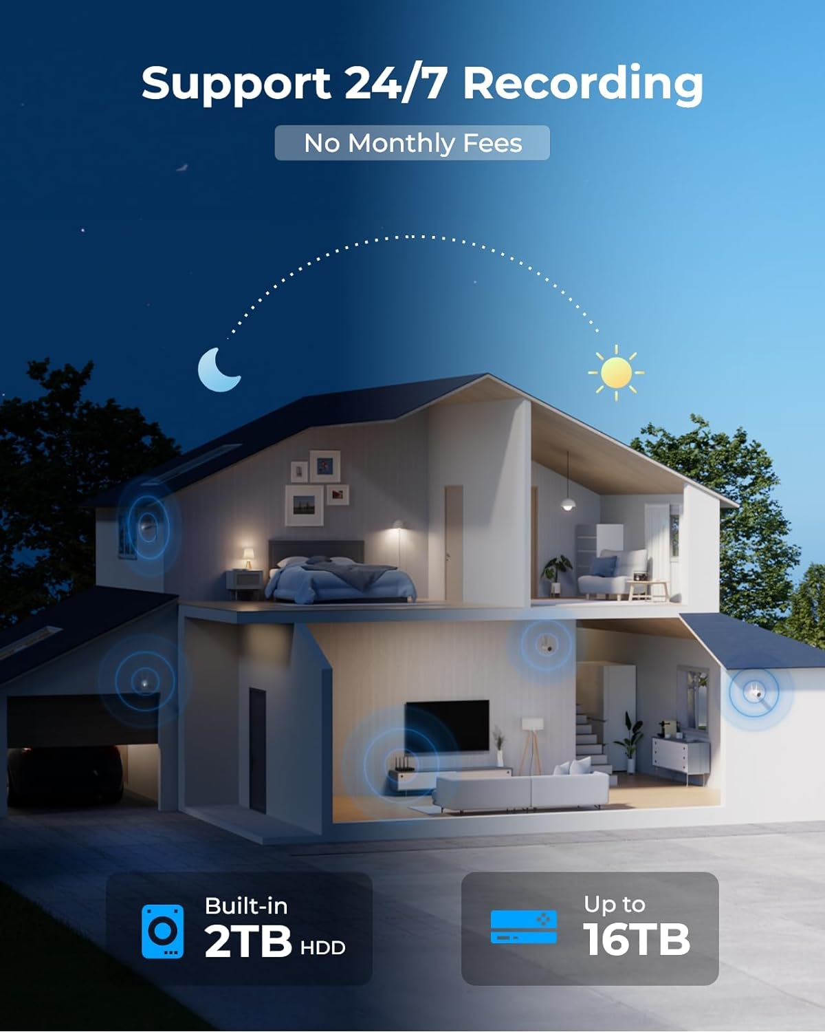REOLINK Sistema de cámara de seguridad inalámbrica 4K, 4 cámaras WiFi 6 enchufables para exteriores 4K8MP, visión nocturna a color, detección de