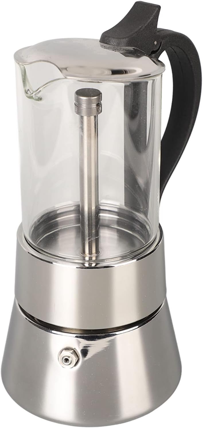 Cafetera de café expreso, con tapa de cristal y acero inoxidable, olla de café expreso italiano clásico de acero inoxidable, cafetera cafetera
