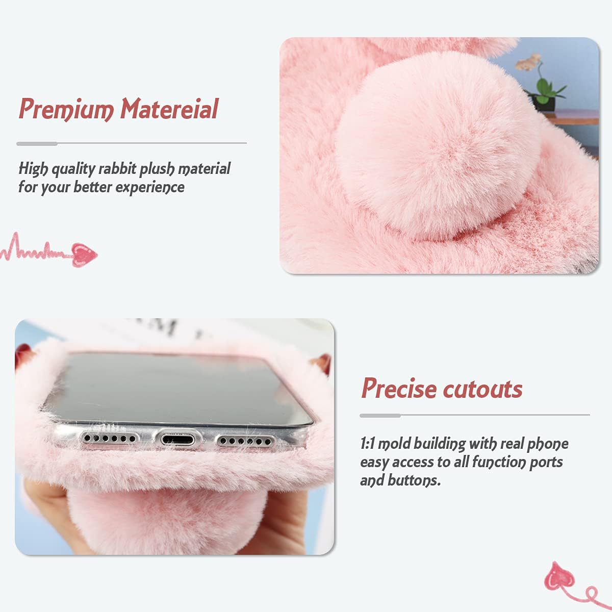 Mikikit Funda de felpa de piel esponjosa para Samsung Galaxy S21 Ultra 5G, lindo conejito peludo, funda protectora 3D de animales peludos, funda