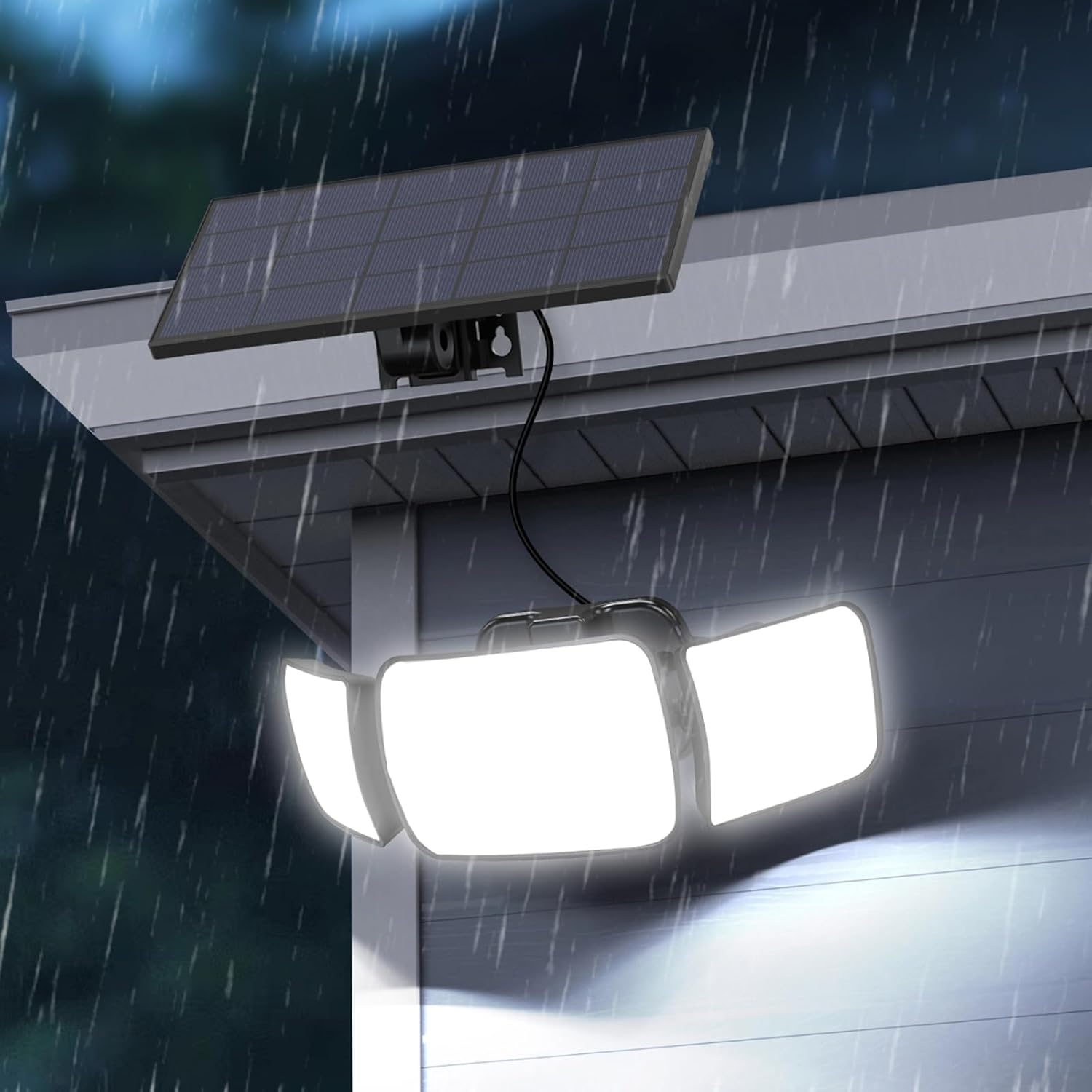 intelamp Luces solares impermeables para exteriores con control remoto, 6000mAh 1200LM luz solar con sensor de movimiento para exteriores, luces