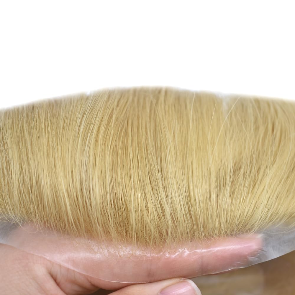 Pieza de pelo para hombre Toupee pelo humano real Toupee para hombres Piezas de pelo Sistema de reemplazo para hombres Piel ultra fina 0.002 in