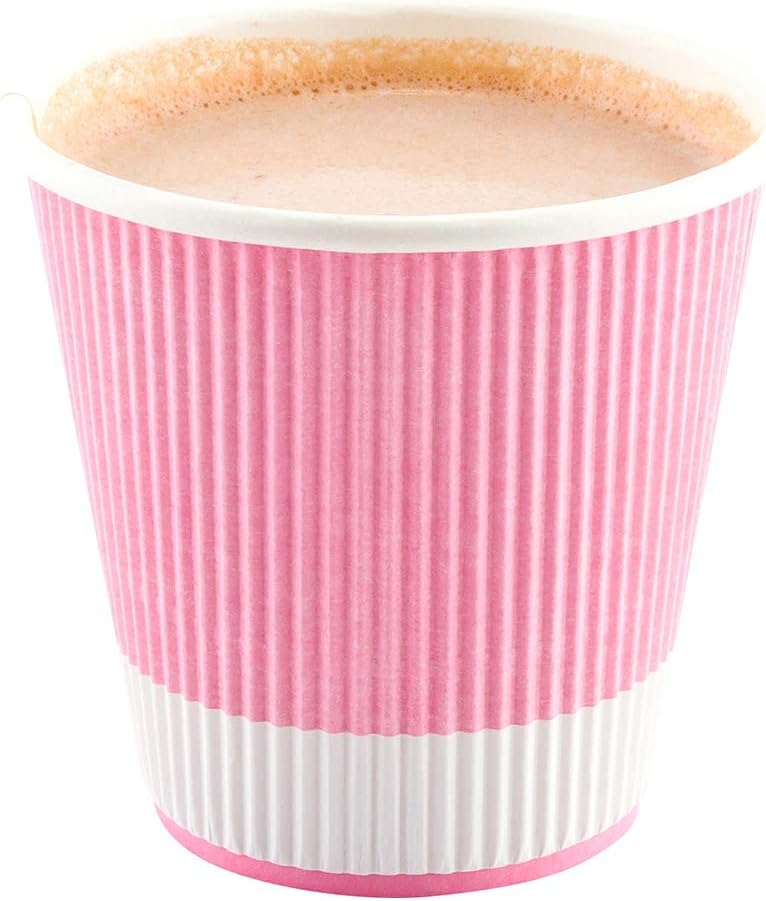 Vasos de café de papel aislado de pared corrugada, Rosado pastel