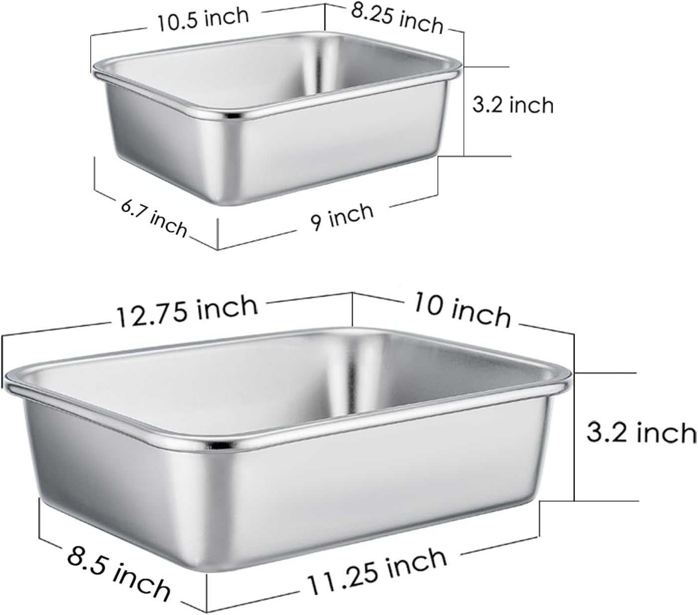 TeamFar Juego de 2 moldes para lasaña para brownie, rectangulares de acero inoxidable, resistentes y saludables, fáciles de limpiar y aptos para