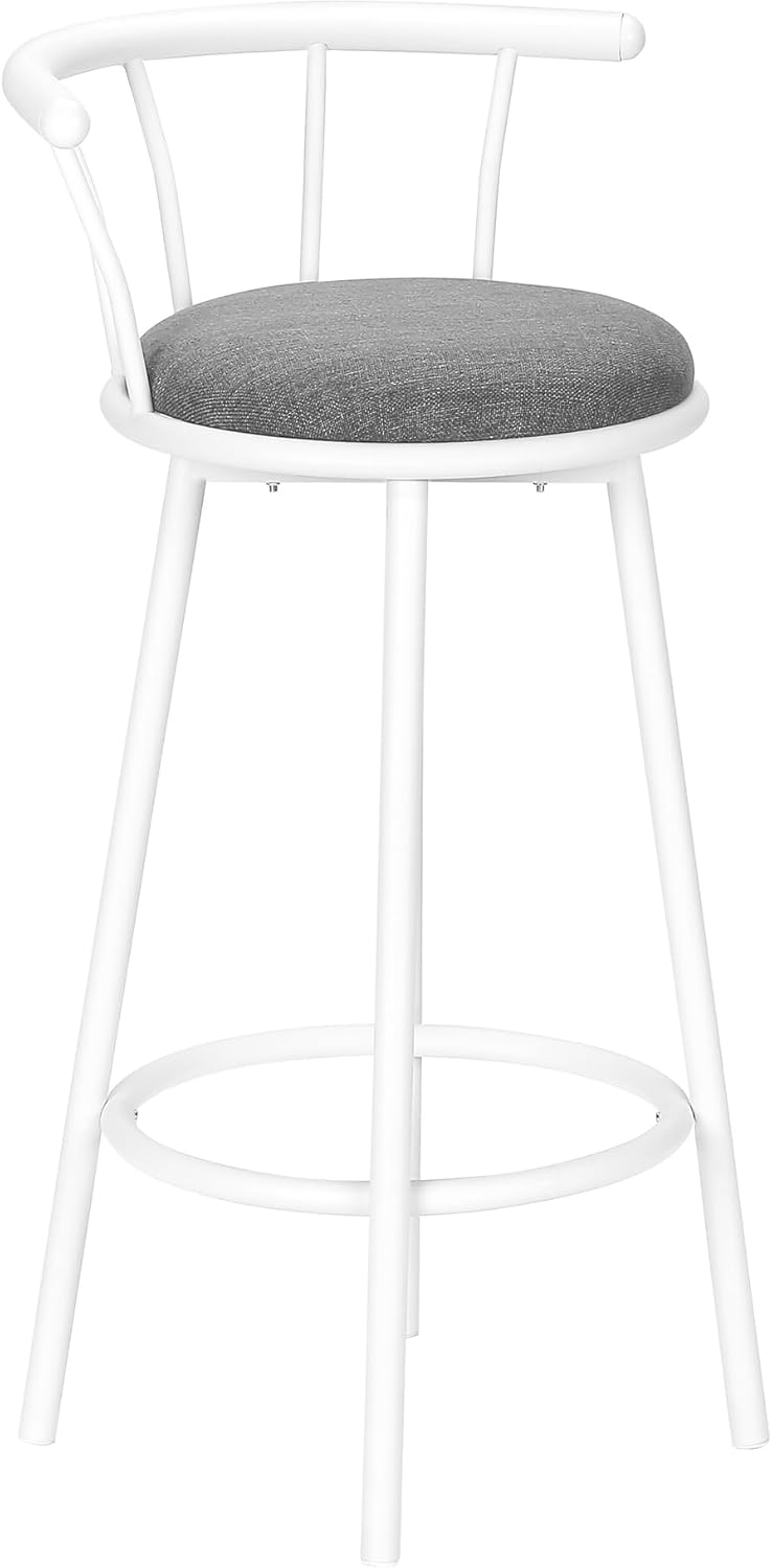 Monarch Specialties I 2397 Taburete de bar, juego de 2, giratorio, altura de barra, metal blanco, aspecto de cuero gris, contemporáneo, moderno