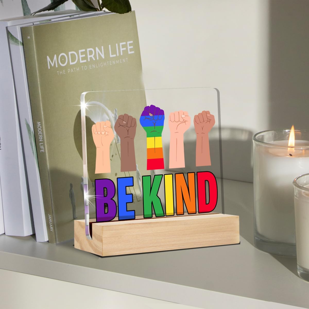 Gay Pride Gifts Be Kind Quotes – Letrero decorativo de escritorio transparente con cita de orgullo LGBT, letrero acrílico con soporte para mesa,