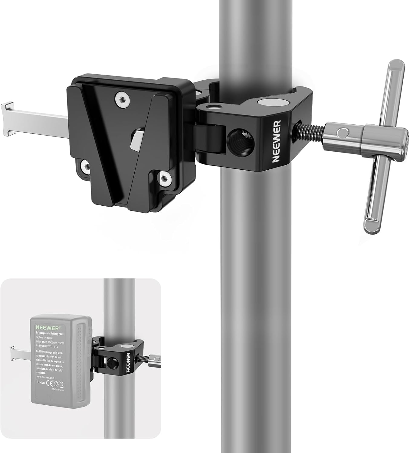 NEEWER Mini placa de batería de montaje en V con abrazadera ancha Super Crab y bloqueo QR para trípode soporte C soporte columna cardán y varilla de