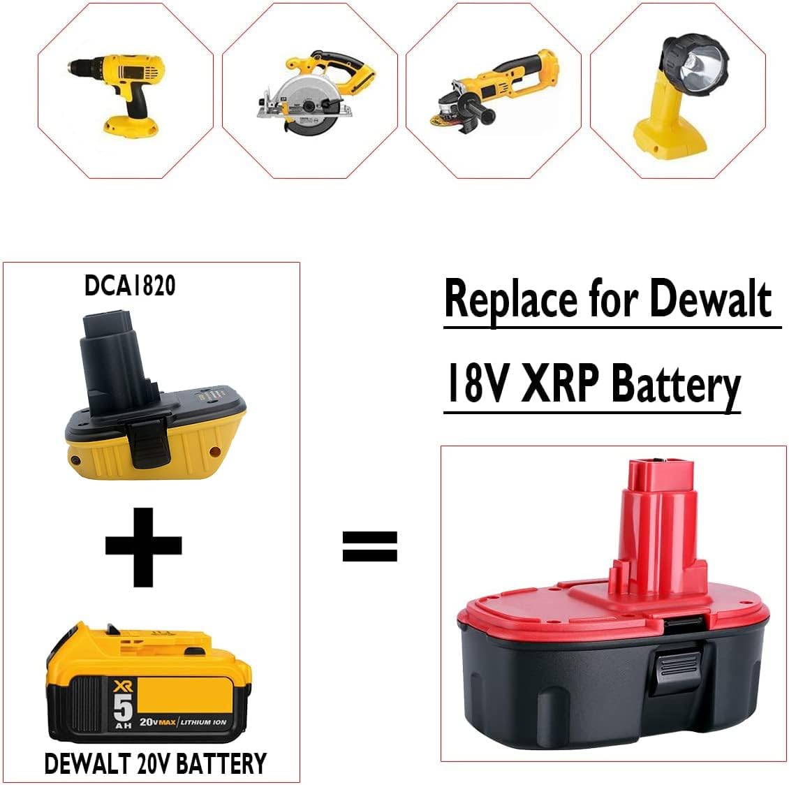 Adaptador de batería DCA1820 para DEWALT 18v a 20v Convertir 20V MAX XR Batería de litio DCB200 DCB201 DCB203 DCB204 DCB205 DCB206 a Dewalt 18V