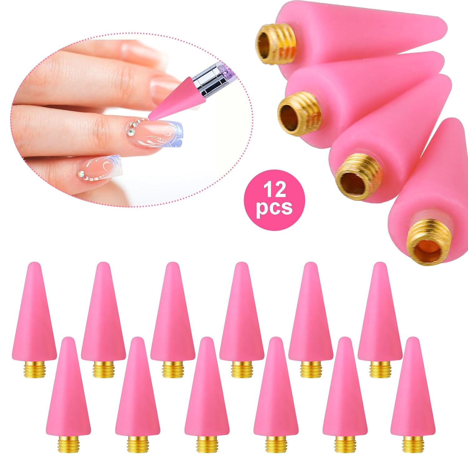 12 piezas de puntas de cabeza de repuesto de cera de diamantes de imitación, herramienta para puntear de uñas, para recoger gemas de uñas, lápiz de
