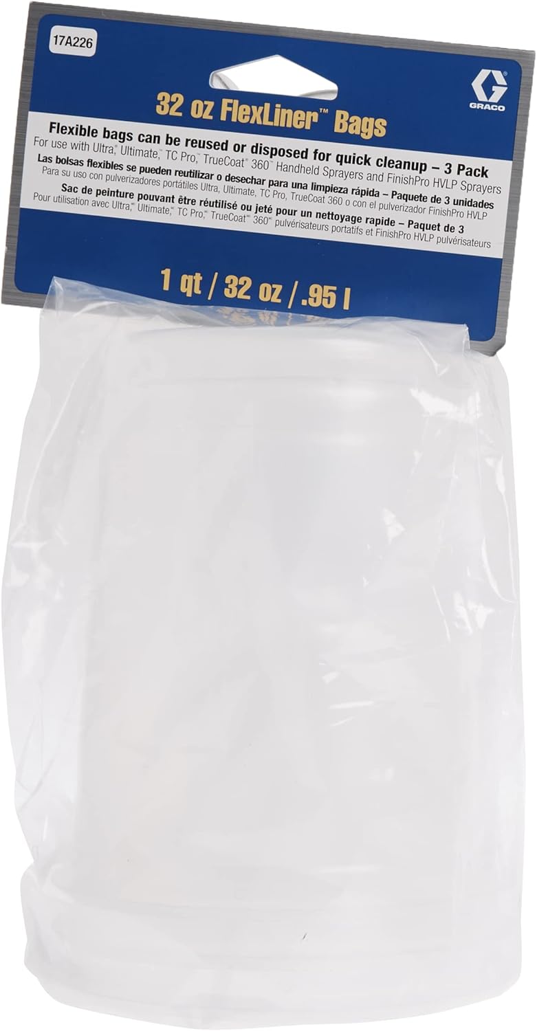 Graco 243104 – Armadura de bomba, 1 cuarto de galón y 6 bolsas de pintura FlexLiner, 32 onzas, paquete de 3