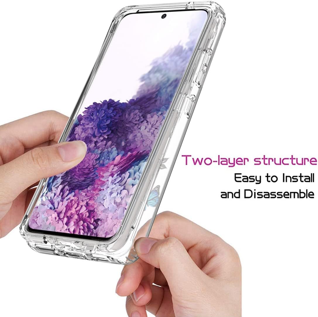 Vavies Funda para Galaxy S20 5G, SM-G981U con protector de pantalla de vidrio templado, cuerpo completo transparente con protección de diseño floral