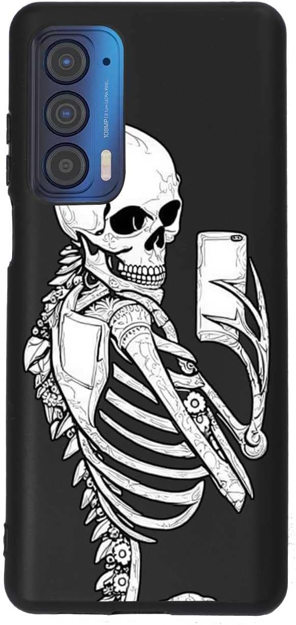 Compatible con Motorola Moto Edge 2021Edge 5G UW Skull Case, diseño divertido de esqueleto de selfie para Moto Case Niñas Niños, Funda de silicona