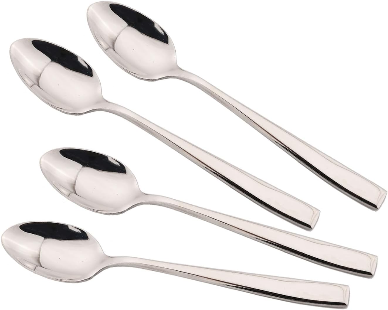 JASHII Juego de 4 cucharas de postre, 6.69 pulgadas de acero inoxidable plateado, cucharas para helado, pulido con espejo, mango cuadrado, cubiertos