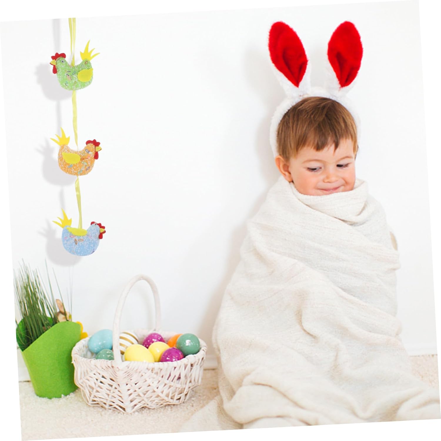 Garneck Cestas de conejo, decoración de conejo, decoración de conejo, decoración de Pascua, decoración de pollo, decoración colgante,