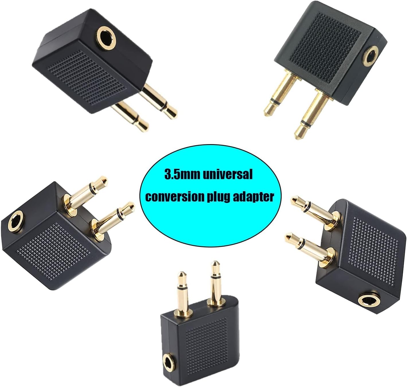 Adaptador de auriculares de avión, enchufe Airfly, conector estéreo dual de 0.138 in macho a hembra, adaptador de auriculares de línea aérea