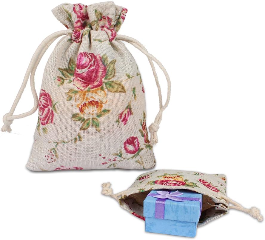 Paquete de 24 bolsas de arpillera con doble cordón de color rosa, bolsa de arpillera de regalo, bolsas de lino reutilizables, bolsas de joyería para