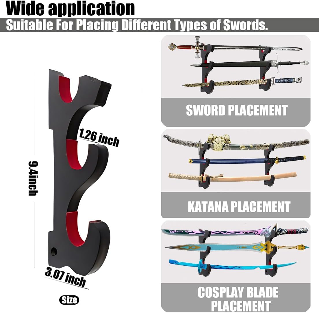 Soporte de espada de 3 niveles, soporte de madera para katana, soporte de pared para espada samurái, soporte de pared para espada de cosplay, sable