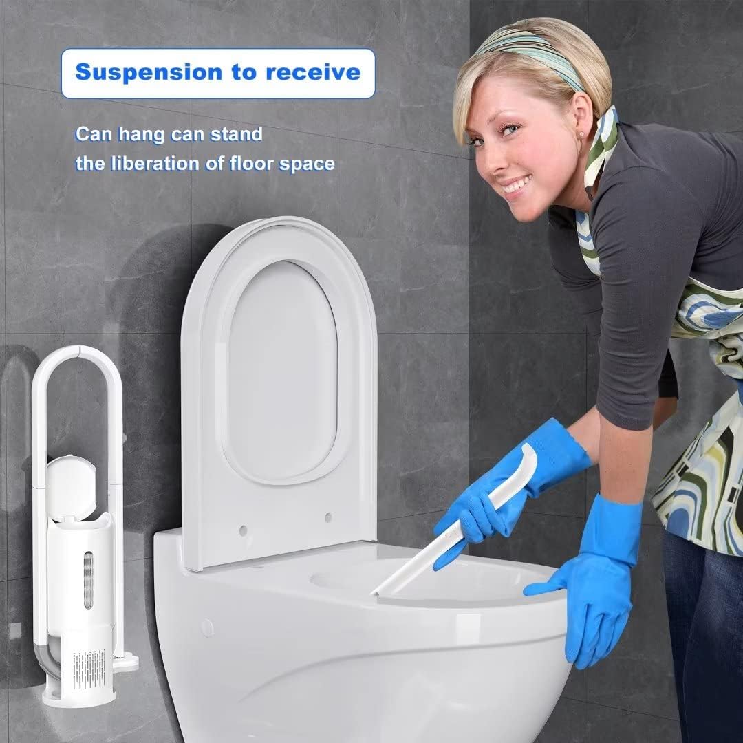 Toilet Brush Set with 2 Different Brushes.Disposable Toilet Bowl Brush with 16 Wand Refills,Golf Silicone Toilet Brush,Wall Mounted Ventilated
