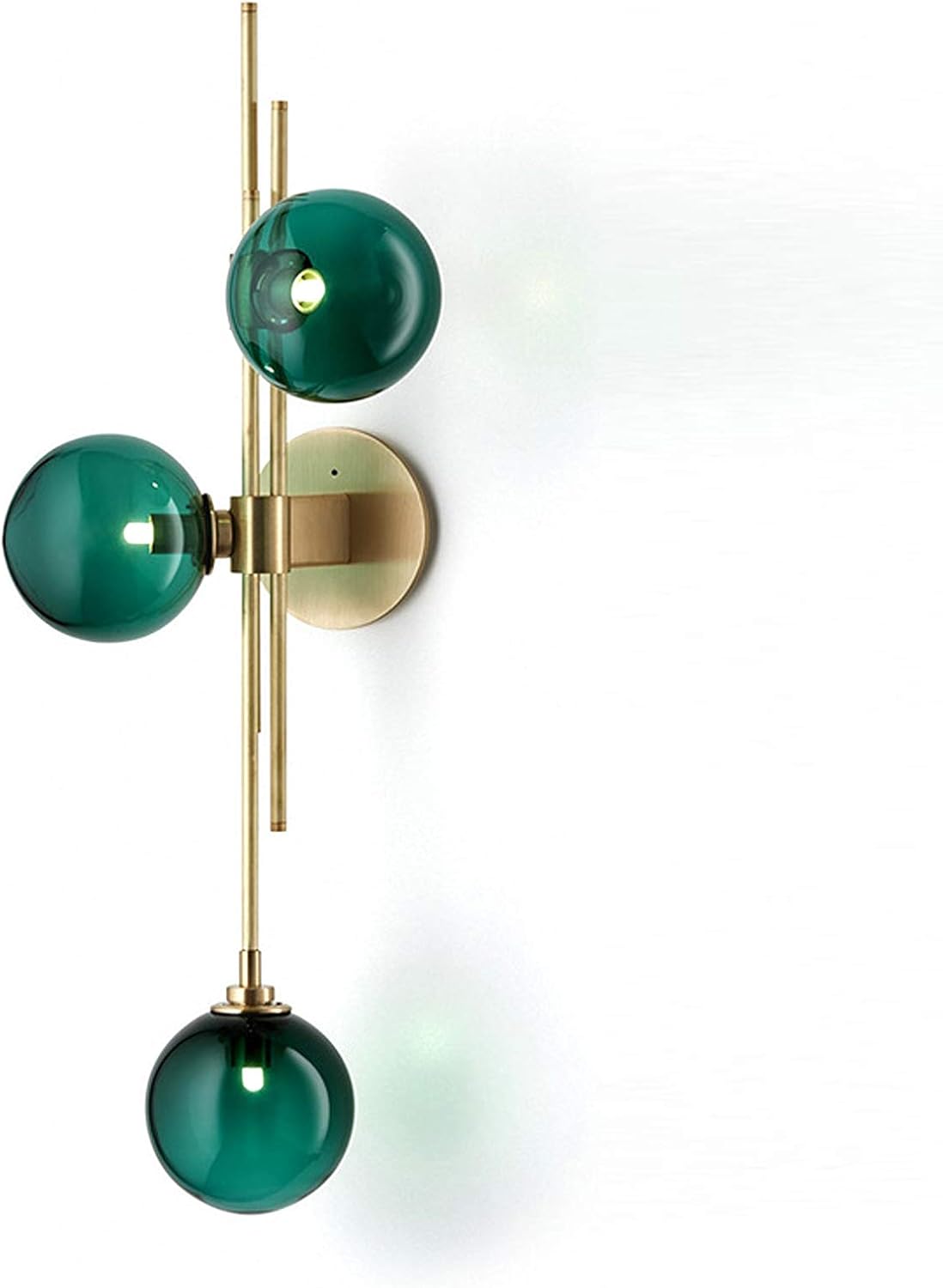 Aplique de pared moderno de mediados de siglo, 3 luces de globo de vidrio, elegante lámpara de pared decorativa de vidrio verde transparente para