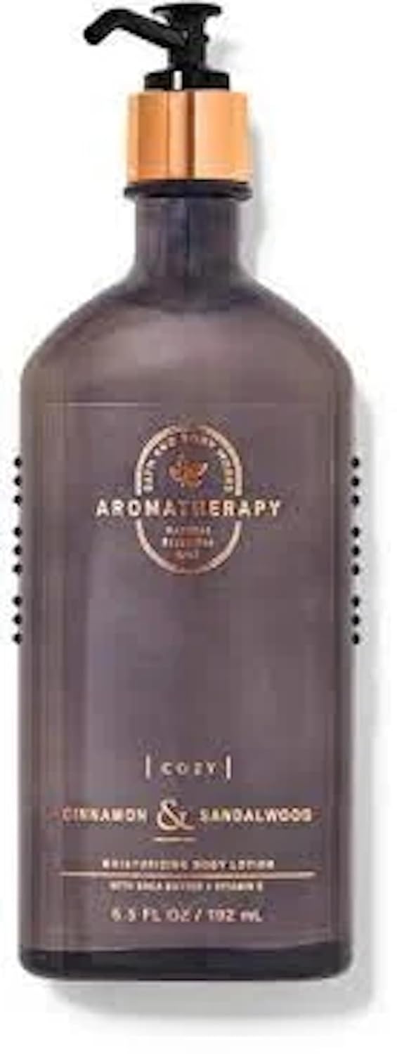 Bath and Body Works Loción corporal de aromaterapia canela y sándalo con aceites esenciales naturales, 6.5 onzas líquidas (canela y sándalo)
