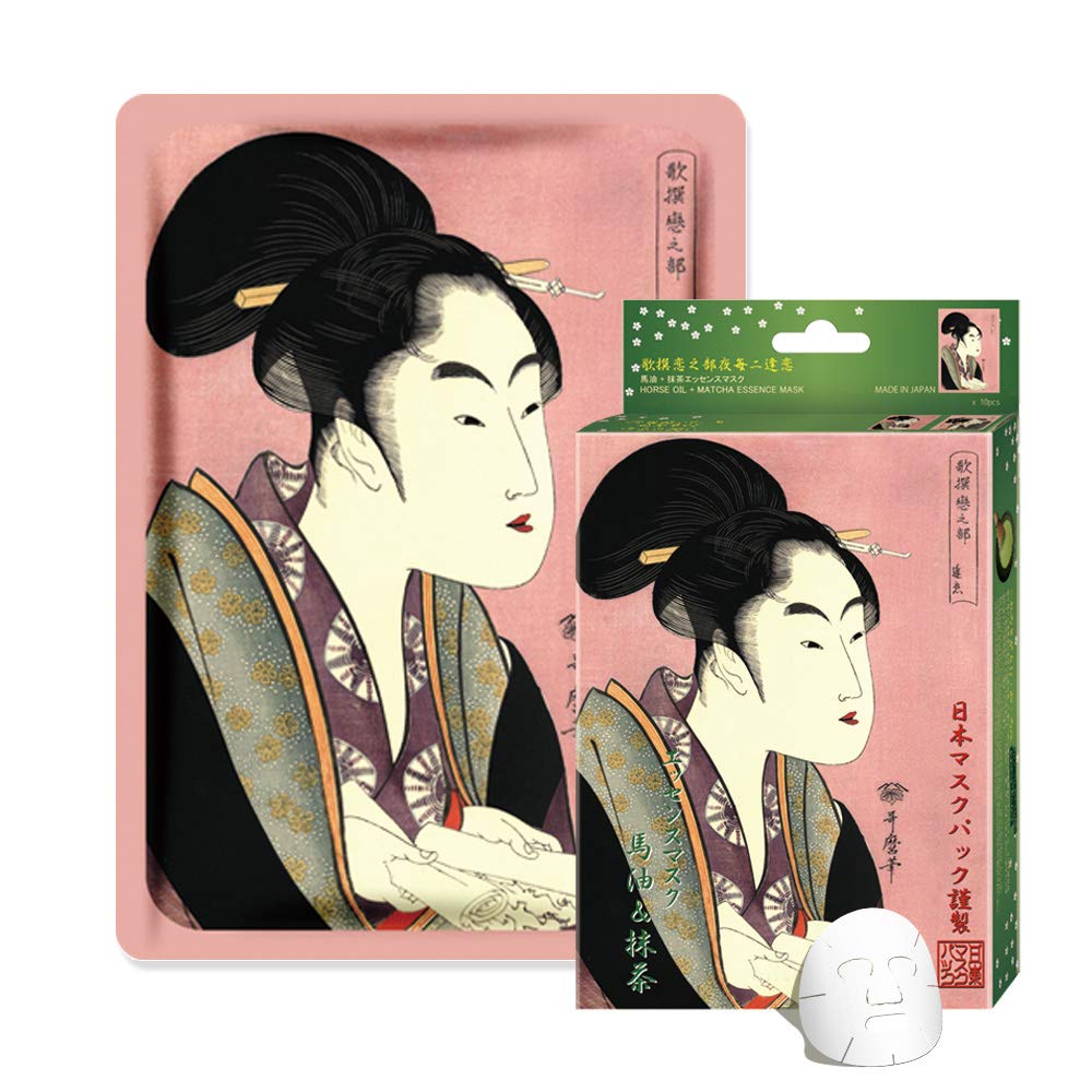 MITOMO LIFE Mitomo Aceite de caballo y máscara facial de matcha JP005-A-0 – 10 piezas