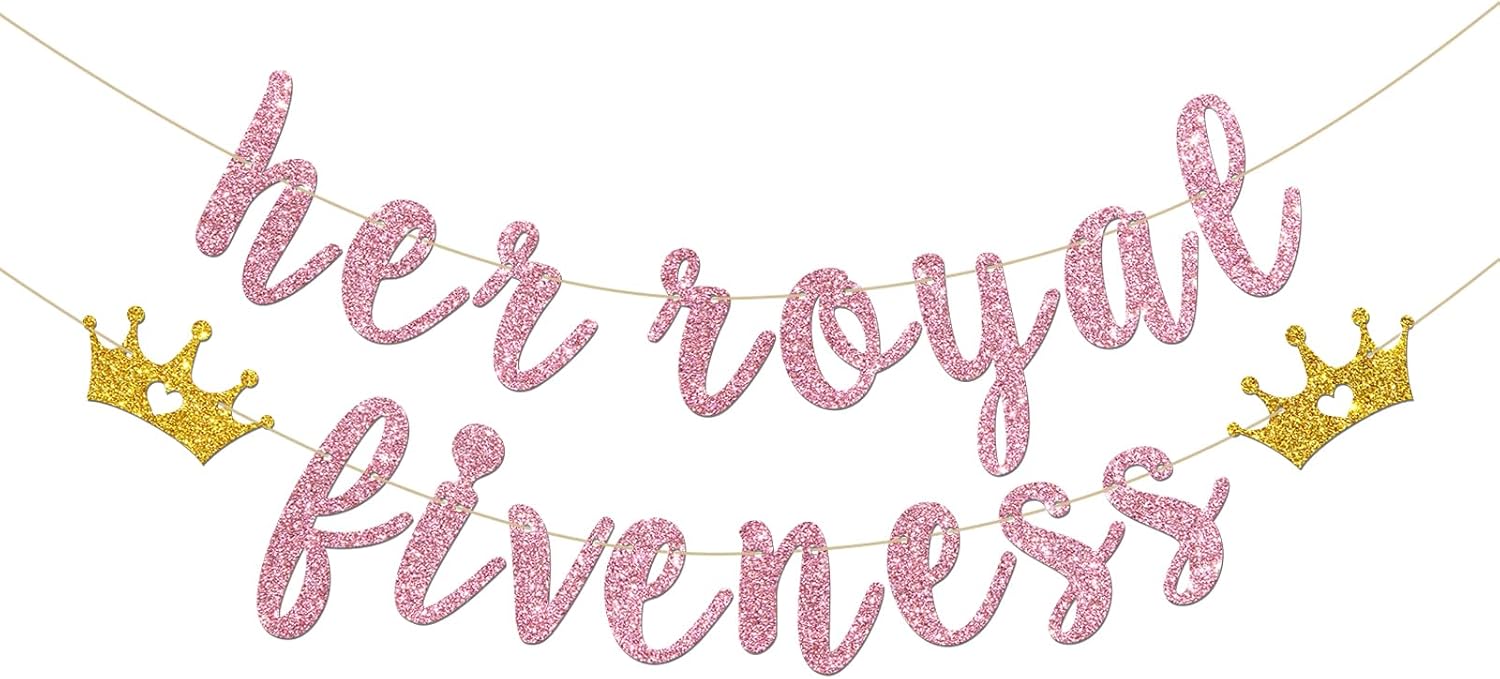 Cartel con texto en inglés “Her Royal Fivenity” – Decoración de fiesta de cumpleaños número 5 para niñas, suministros de decoración de fiesta de