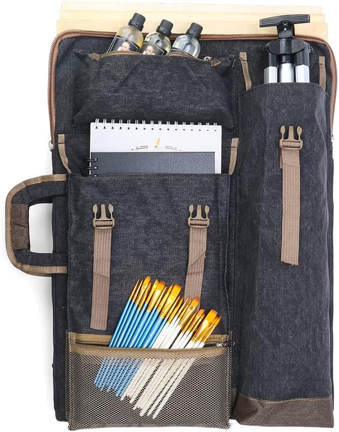 TRANSON Art Portfolio Case Artist Mochila Bolsa de Lona Grande 26″ x 19.5″ Color Negro